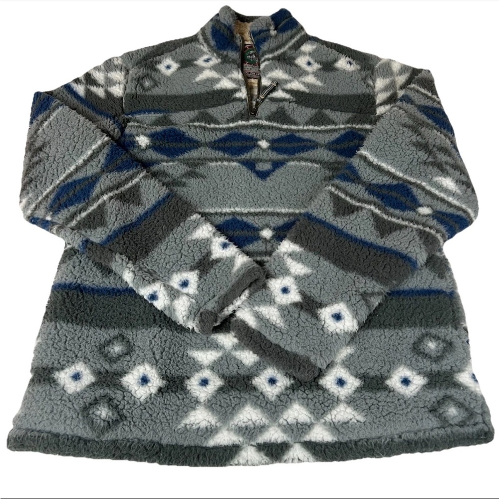 Cabin Fever Women’s Size Large Sherpa Pullover Blue Gray White Quarter Zip #4121